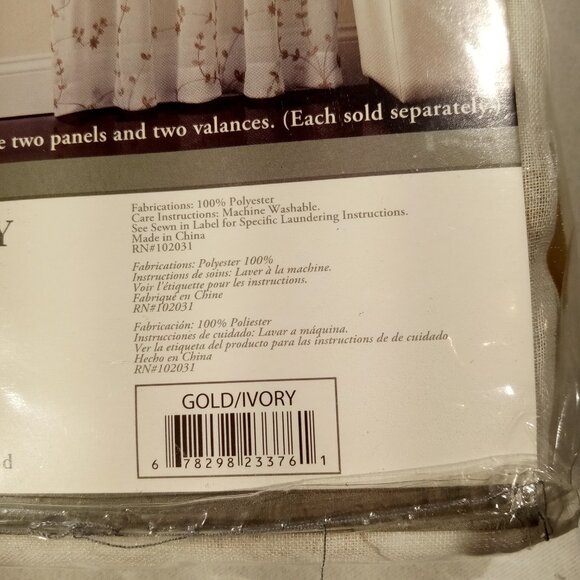 Caspia 50"W x 84"L Rod Pocket Sheer Window Panel Gold Embroidered Vine NEW - Picture 3 of 9